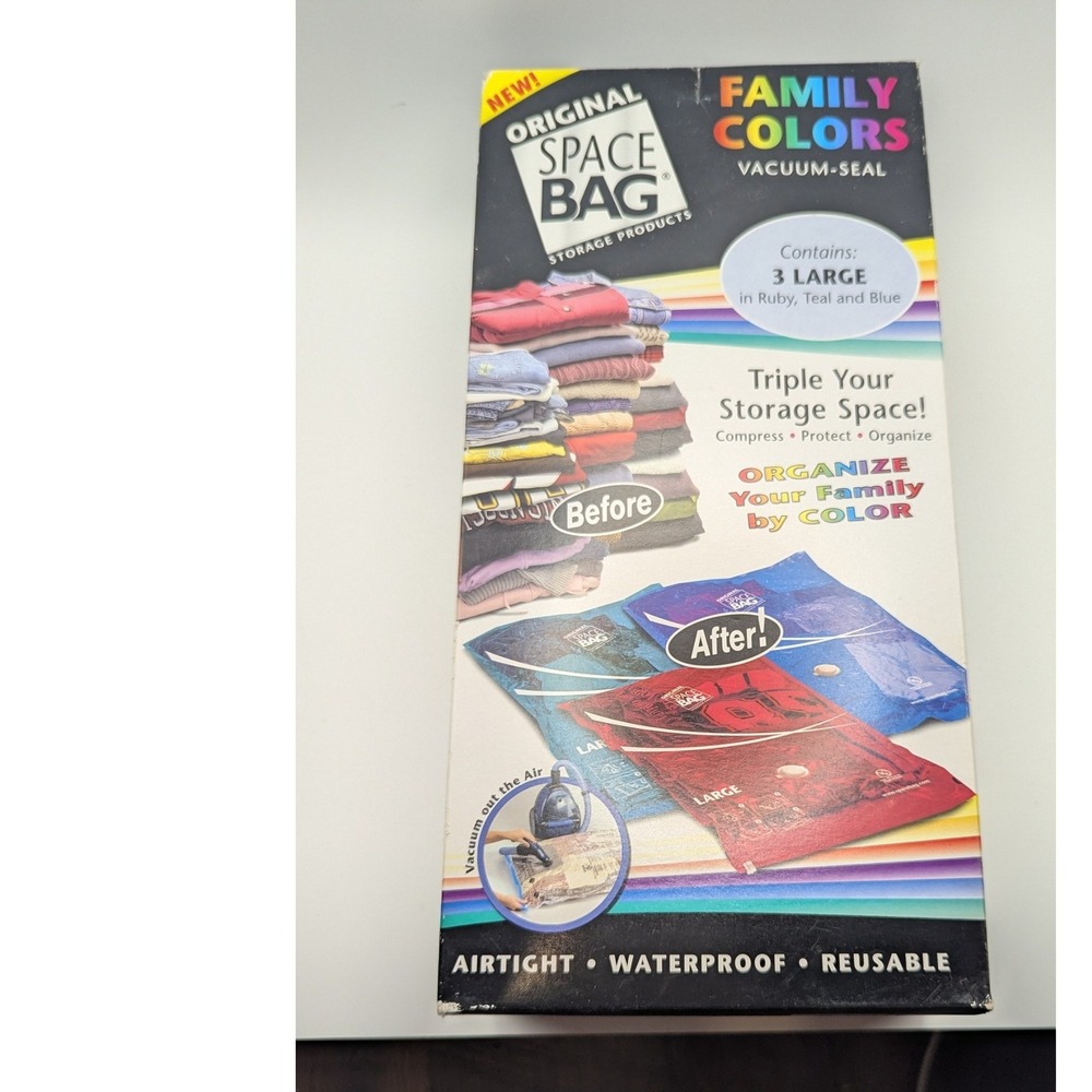 Original Space Bag Family Colors Vacuum Seal‎ Storage 3 Large Ruby Teal Blue NEW